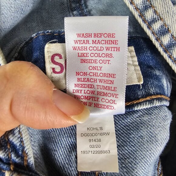 Sonoma Distressed Acid Wash Denim Overalls Girl 14 Lace Knee Patch Raw Hem Retro - Picture 5 of 9